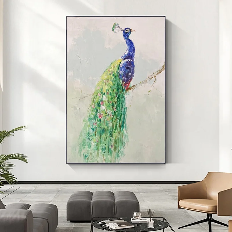 Painting Handmade Oil painting peacock on Canvas Abstract Picture Painted Modern Abstract Oil Painting Home Decor Art