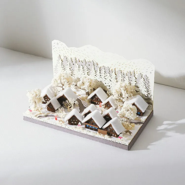 [4] Winter Snow Village DIY Laser Landmark 3D Paper Model Craft