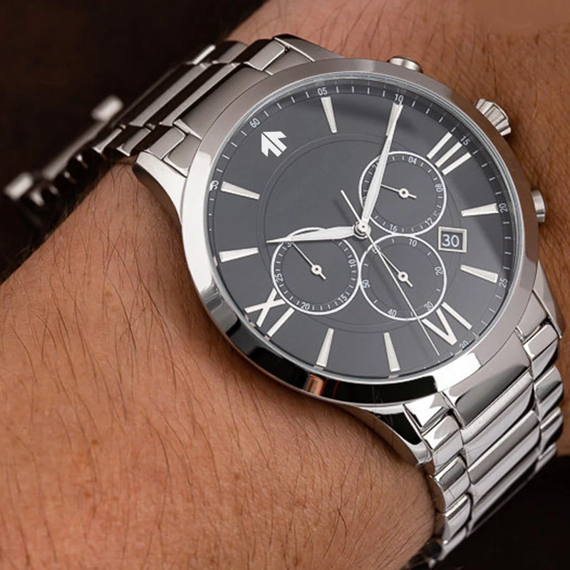  Мужские кварцевые наручные часы из нержавеющей стали с хронографом и функцией водонепроницаемости