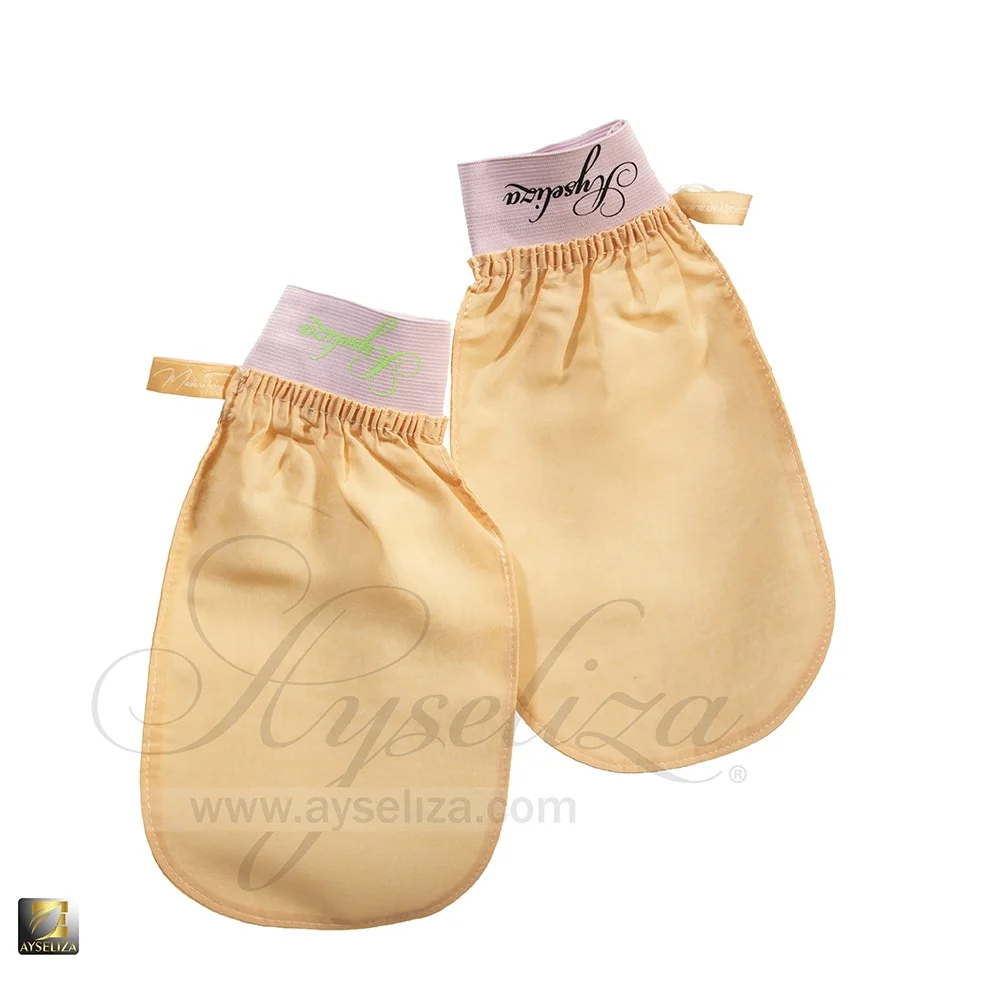 Ayseliza Pink Silk Turkish Exfoliating Mitt Eco Certified Bath Scrubber Body Scrubber Glove to Remove Dead Skin Fake Tan Acnes