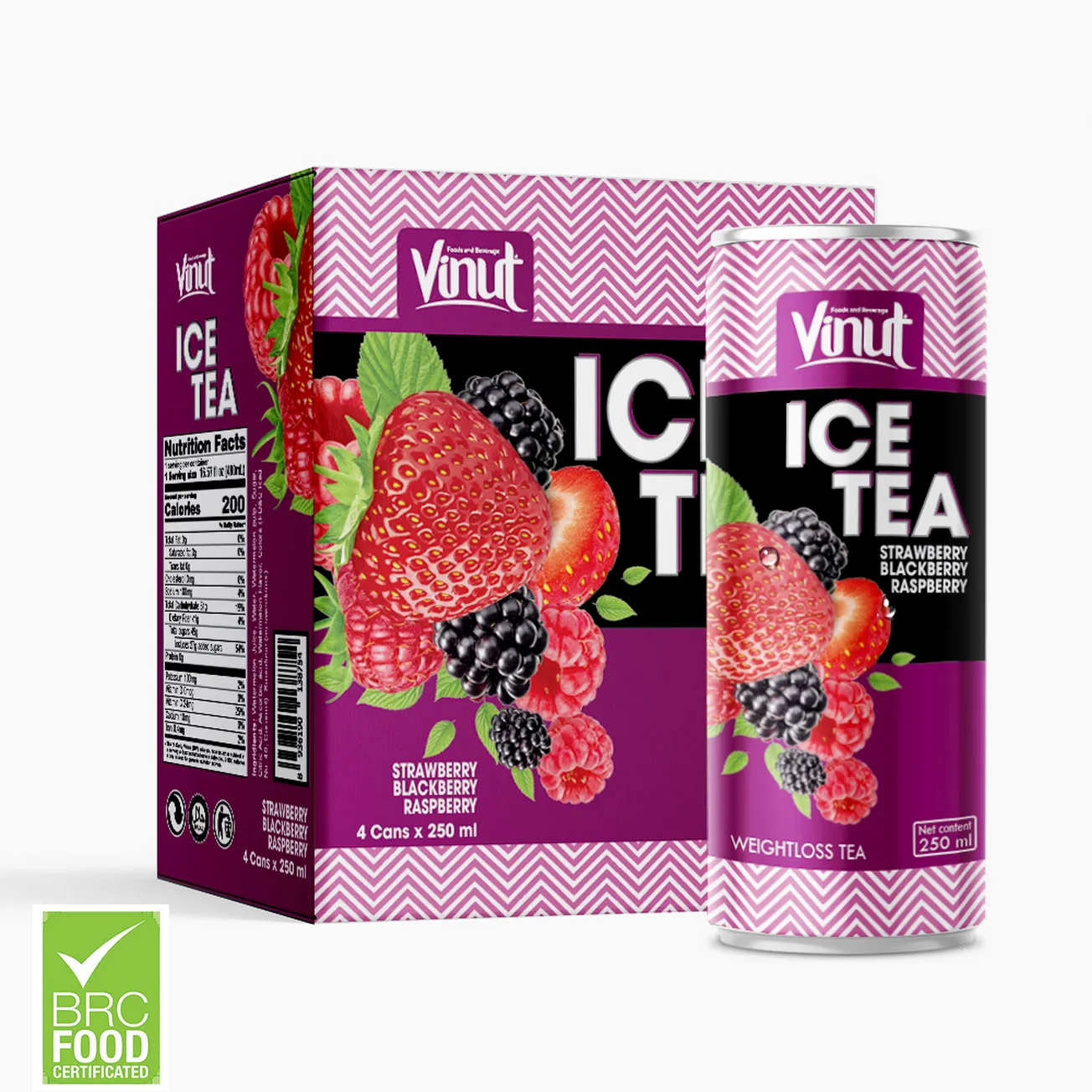 8.5 fl oz Sparkling water 4 Cans Ice Tea Strawberry Blackberry Raspberry Juice OEM Private Label Free Products Sample