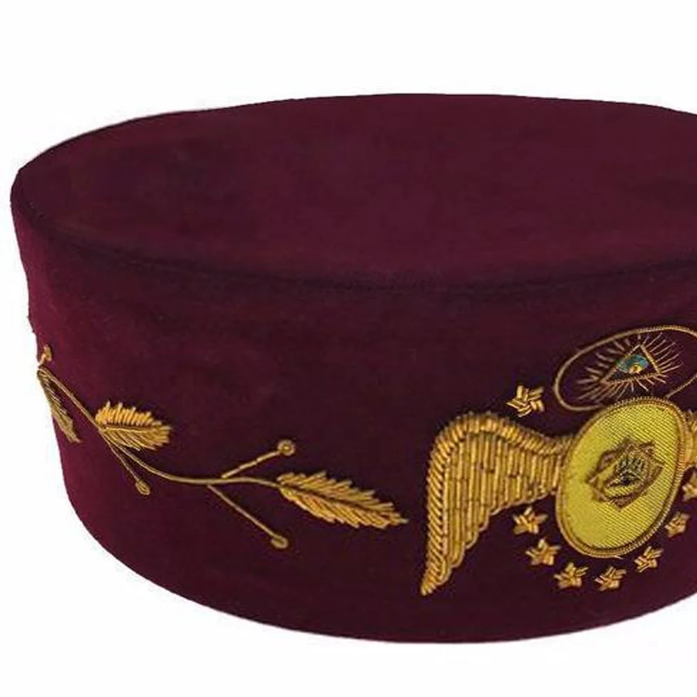 Masonic Hat 95th Degree Scottish Rite Hand Embroidered with Maroon velvet plastic piece inside of the hat with best quality