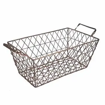 Wire Basket Kitchen Decorative Wood Handle Metal Wire Black Color Oval Shape Storage Basket Styles Design Iron Fruit Basket