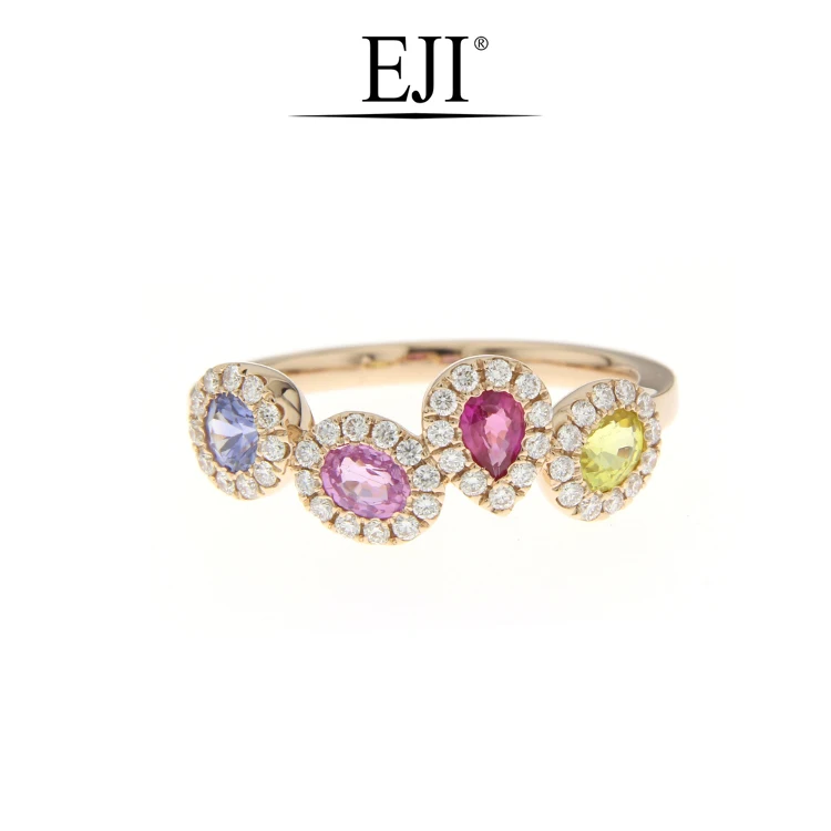 18K 750 Rose gold Yellow Sapphire Pink Sapphire Sapphire Diamond Ring for Daily Wear Smart Causal look