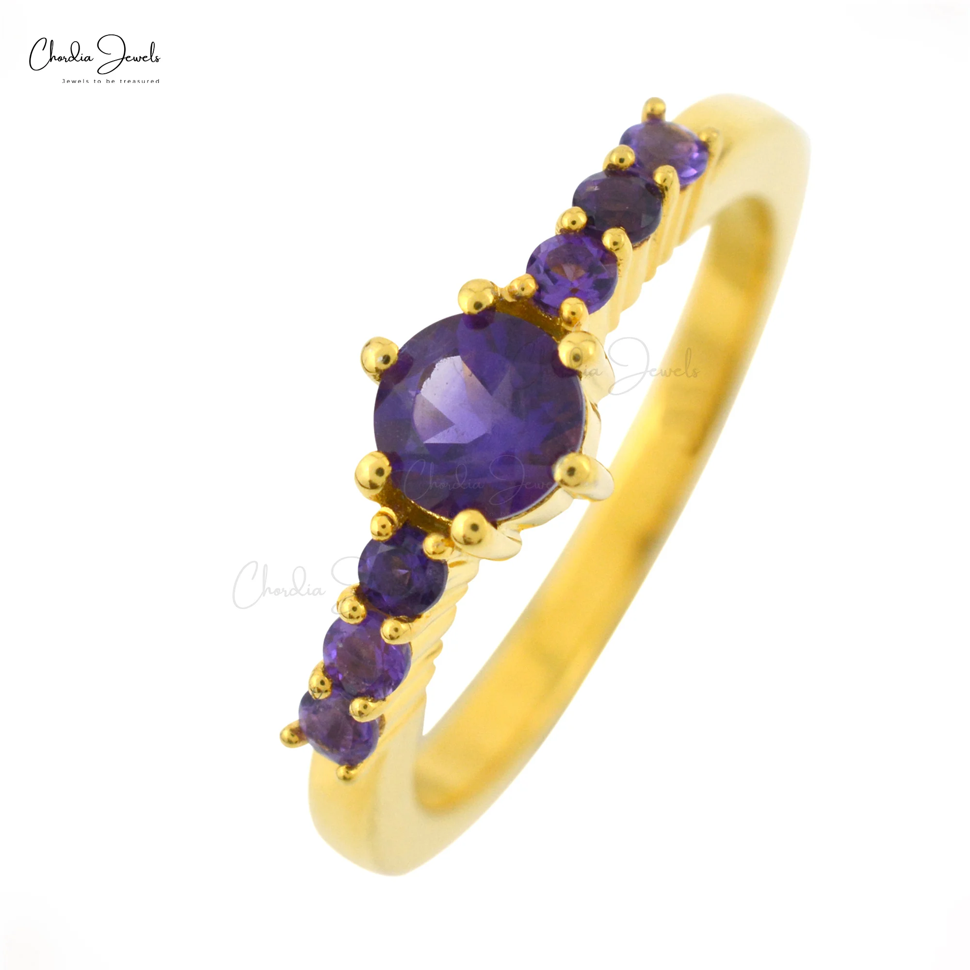 Yellow Gold Micron Plated African Amethyst Engagement Ring in High Finish 925 Sterling Silver Fashion Jewelry At Wholesale Price