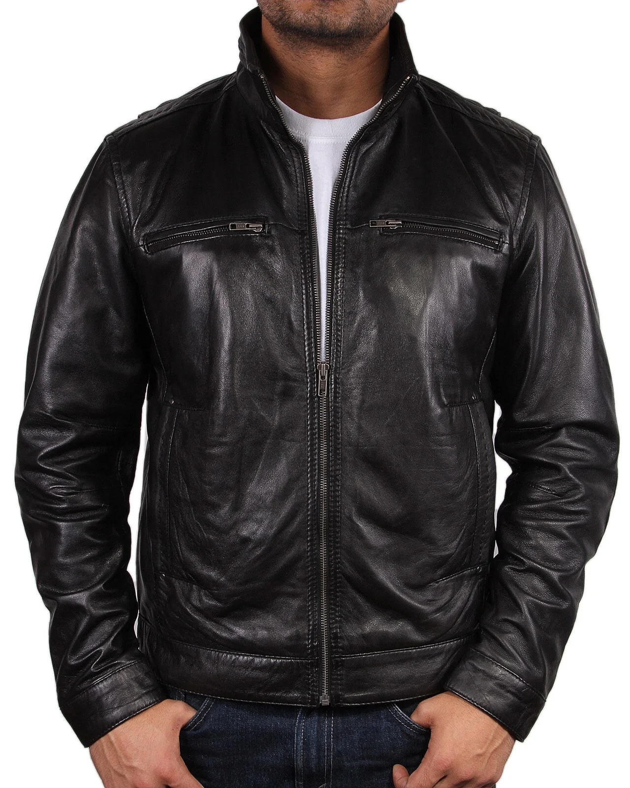 Mens Genuine Leather Biker jacket Bomber Distressed Style Casual Real Genuine Retro Leather Jacket Slim Fit Fashion Jacket