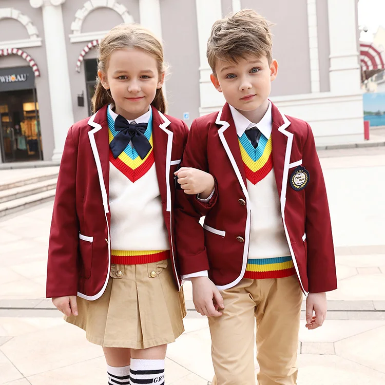 Elementary Students School Uniform For Boys And Girls Children School Clothes Blazer and Sweater Suit