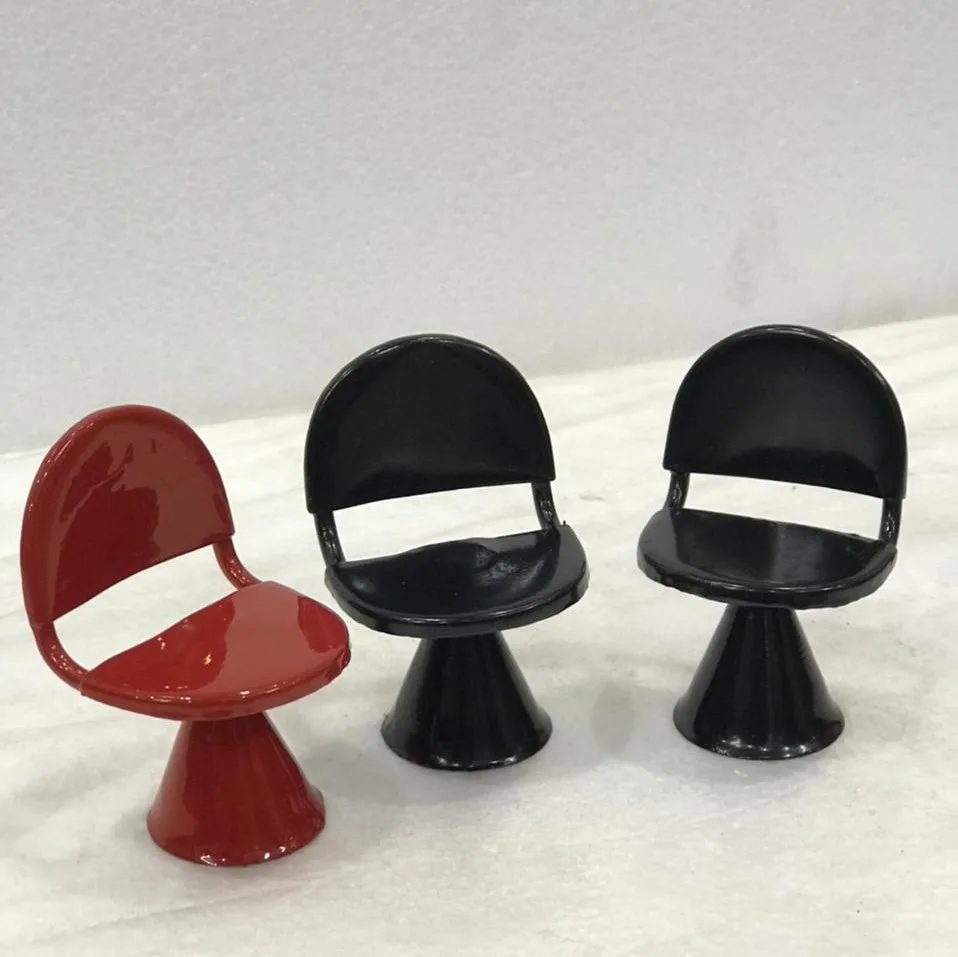 Doll House Furniture Use Metal Dining Set of Kids Play High Quality Silver Table and Red Chairs Miniature