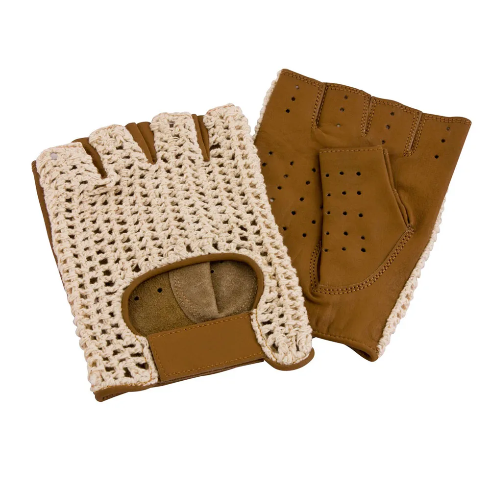Best design brown leather, white crochet breathable  cycling gloves