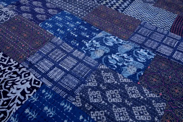 Стеганые одеяла Kantha из чистого хлопка индийское винтажное лоскутное одеяло с вышивкой в старинном стиле стеганое вручную
