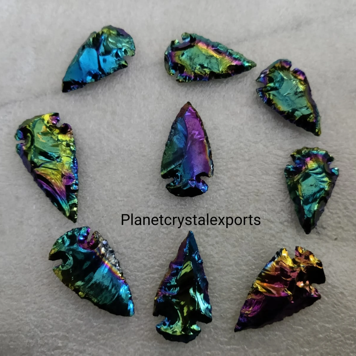 Wholesale Natural Black Obsidian Titanium Angel Aura 1Inch Arrowhead Buy From PLANET CRYSTAL EXPORTS