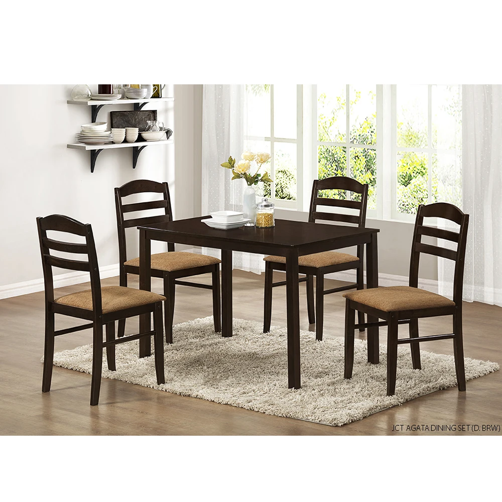 Solid Dining Table And Chair JCT Agata 1+4 Modern Solid Rubber wood Top High Durability Furniture Design Malaysia