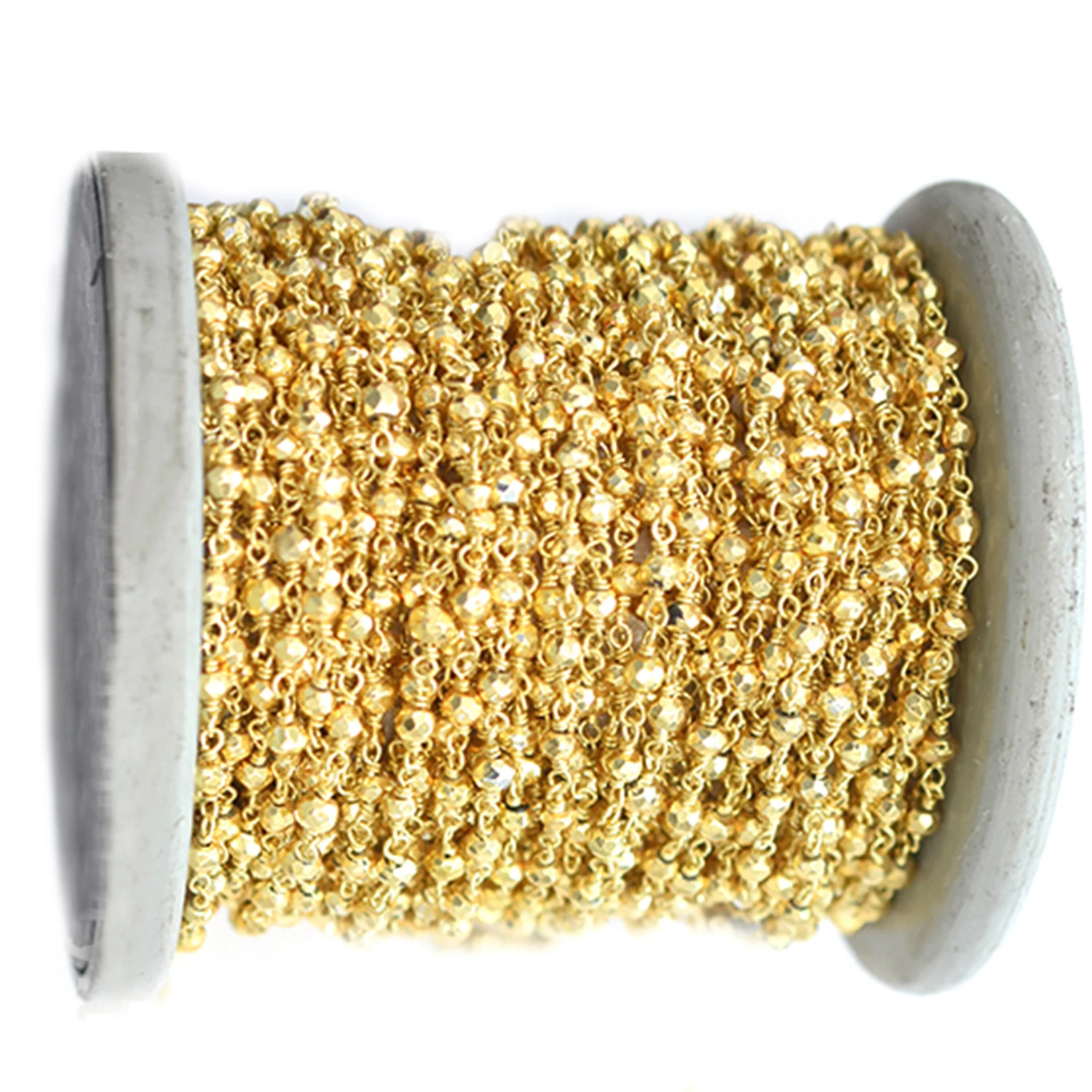 Pyrite Rondelle Shape 925 Sterling Silver Gold Plated Rosary Wire Wrap Chain Jewelry Making