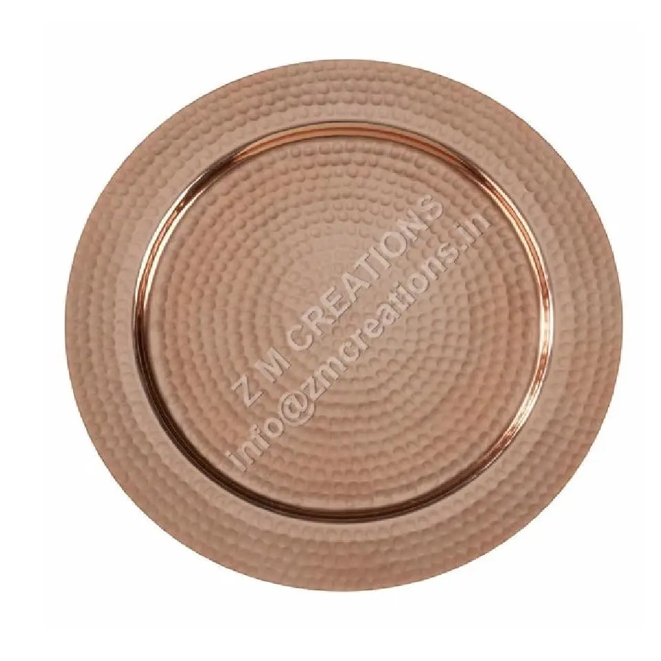 Wholesale 13 Inch Gold Charger Plates Custom Logo Design Ceramic round Dinner Tray for Home Use Metal Wedding Charger Dish Set
