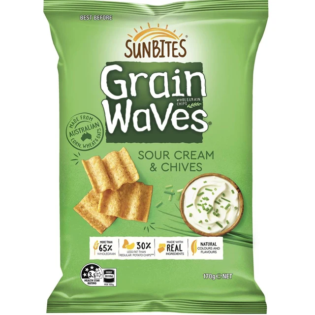Australian Made Chips Sunbites Grain Waves Sour Cream & Chives 170g