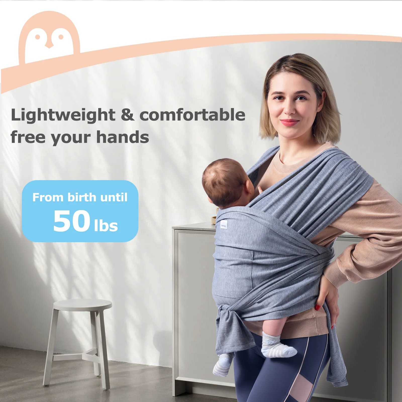 Momcozy adjustable cotton ergonomic wrap ring sling baby carrier