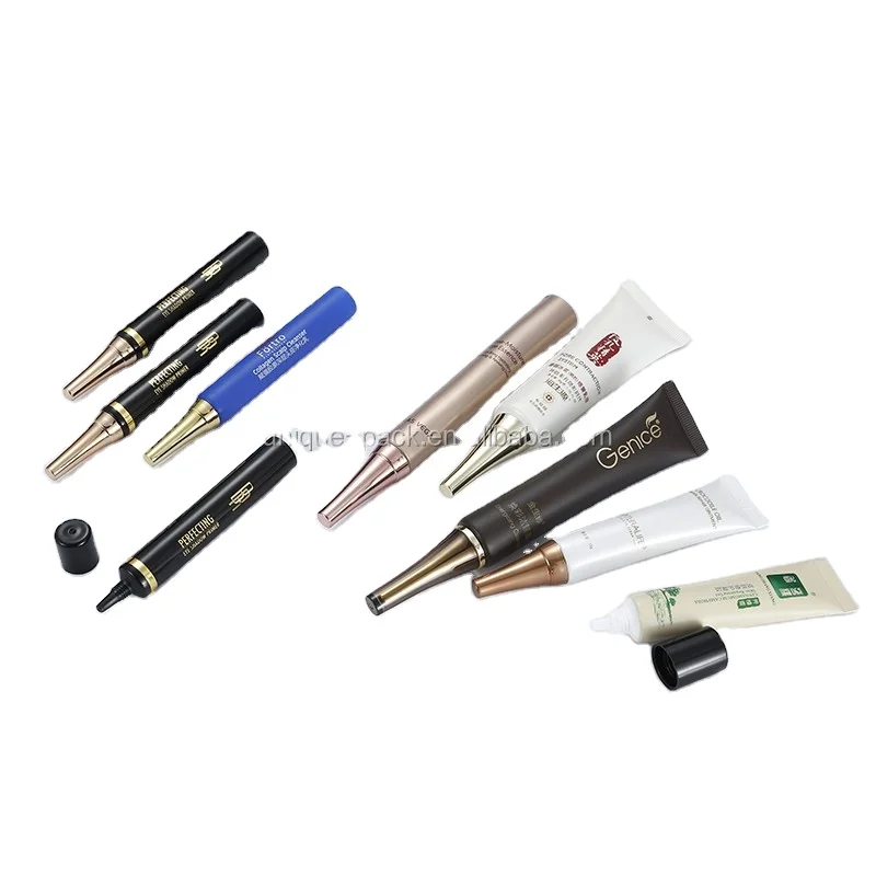 Empty 15Ml 20ml 30ml Plastic Packaging Squeeze Tube for eye cream with gold silver top lid and long nozzle tube