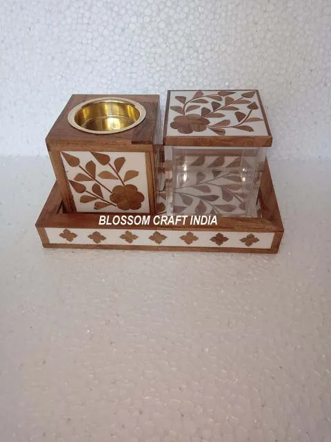 Handmade Trendy Mother Pearl Inlay 3pcs Set High Quality Wood Seed Tray Incense Burner Box Office Eid Gift Ramadan Sandalwood