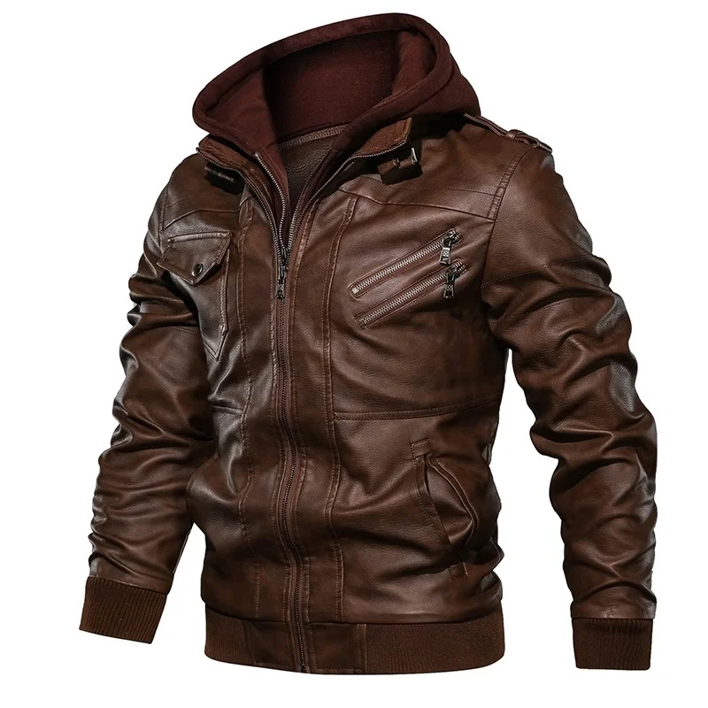 Новинка 2021 модные мужские мотоциклетные куртки Racer из искусственной кожи мужская куртка с капюшоном черная коричневая кожаная