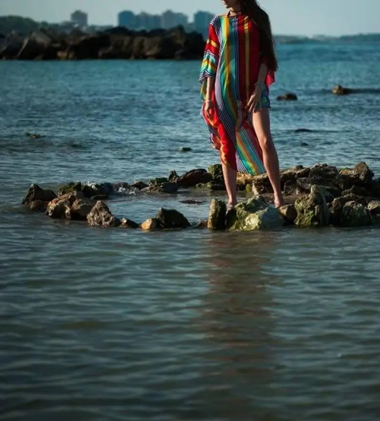 Ethnic Indian Silk kaftan Wide Sleeves Resort Wear Kaftan Beach Dress maxi striped cover up dress