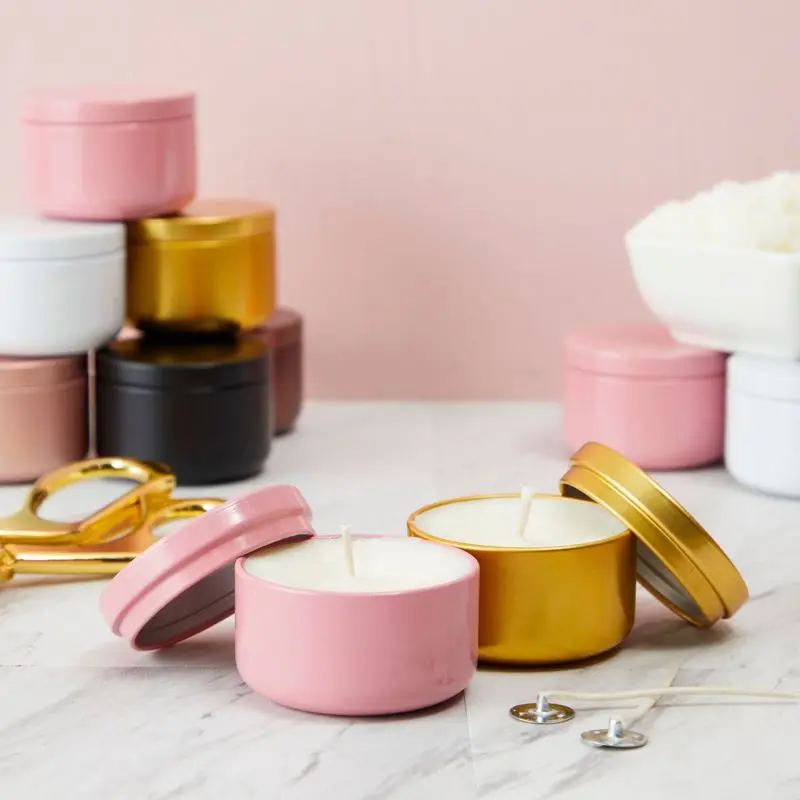 Customized 6oz 8oz 12oz matte round purple white metal candle aluminium jar seamless black tin candles soy wax containers