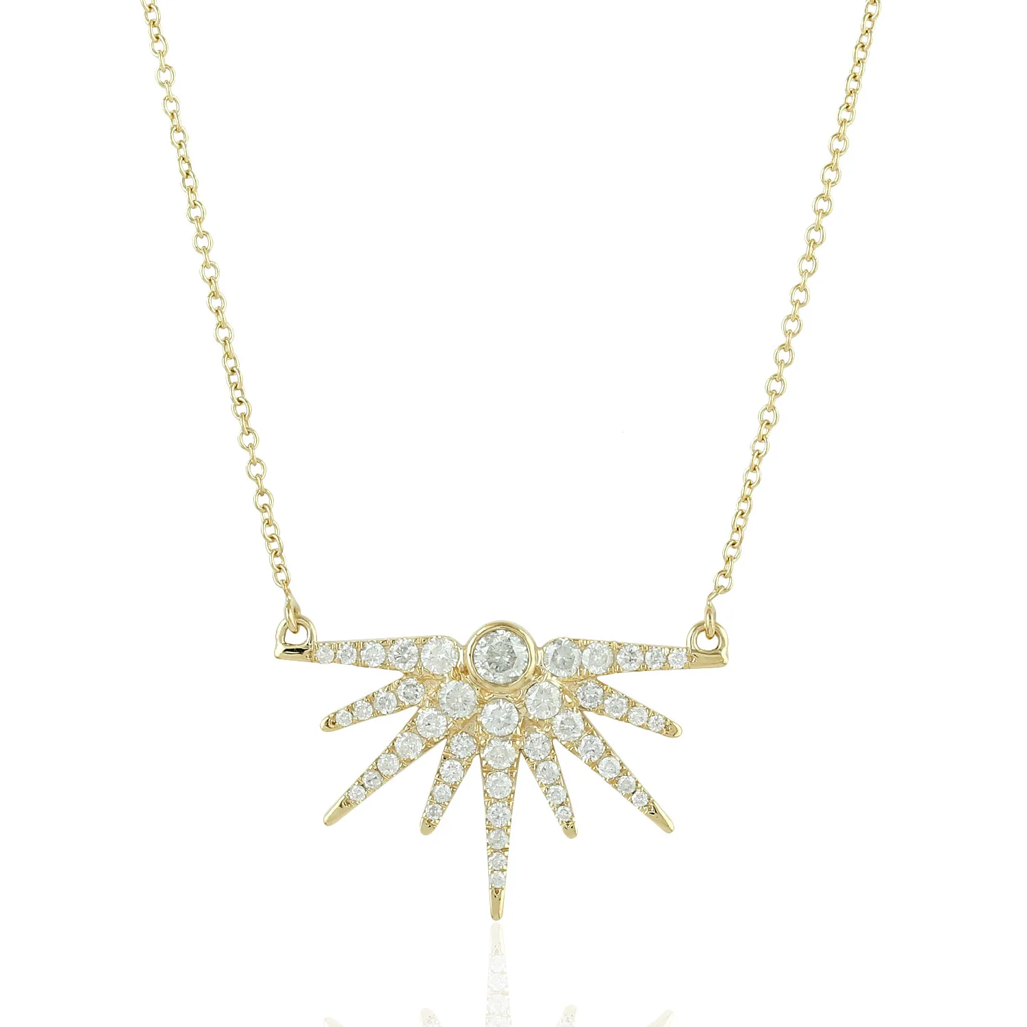 
18k Yellow Gold Pave Diamond Starburst Pendant Necklace Handmade Jewelry 