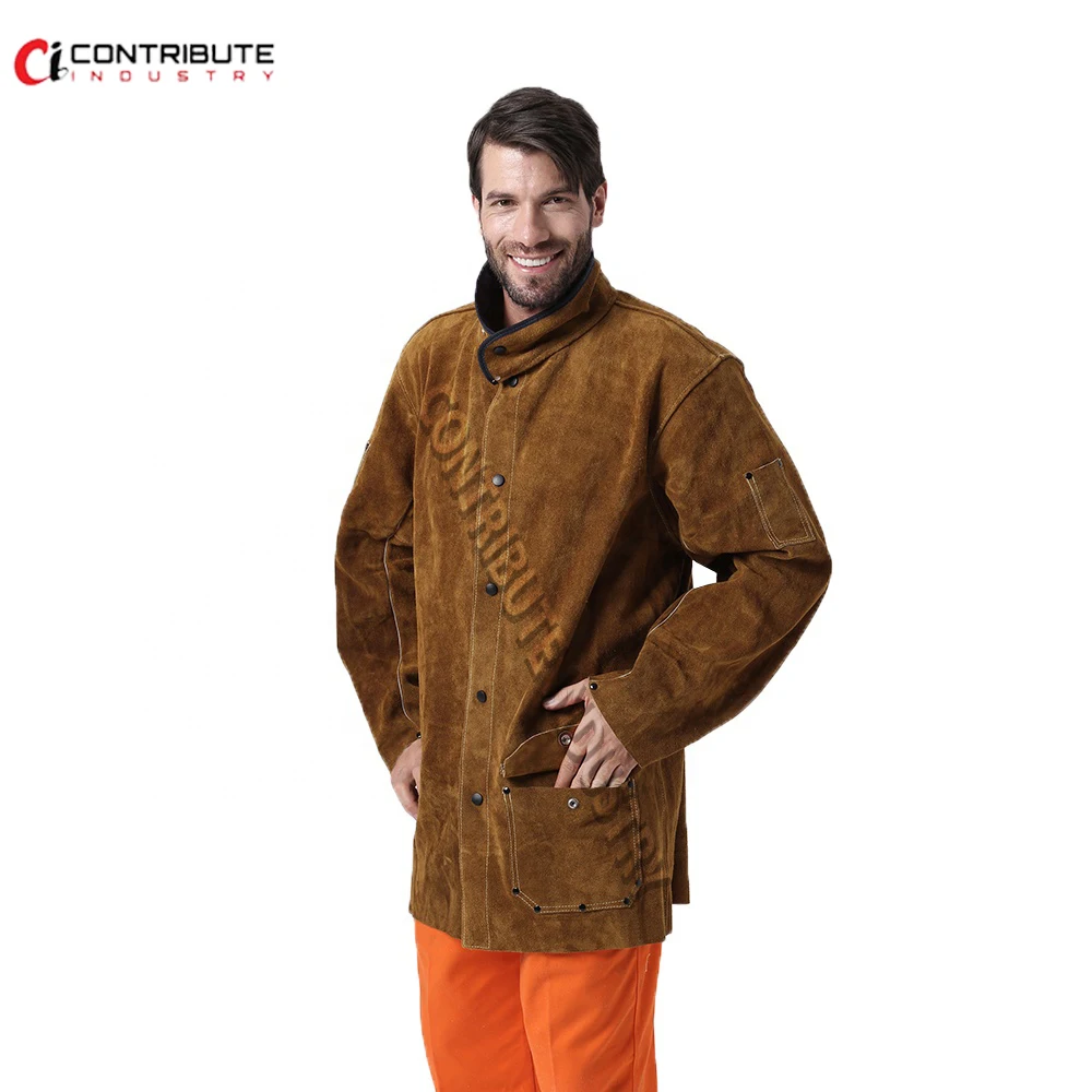 Manufacturer supplies protective durable cowhide and FR cotton welding jacket