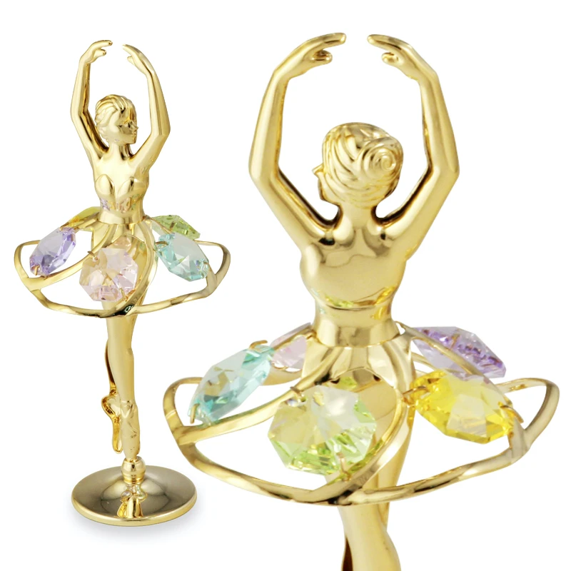 Crystocraft 24k Gold Plated Dancing Ballerina Figurine Gift with Brilliant Cut Crystals Ballet Dancer Statue