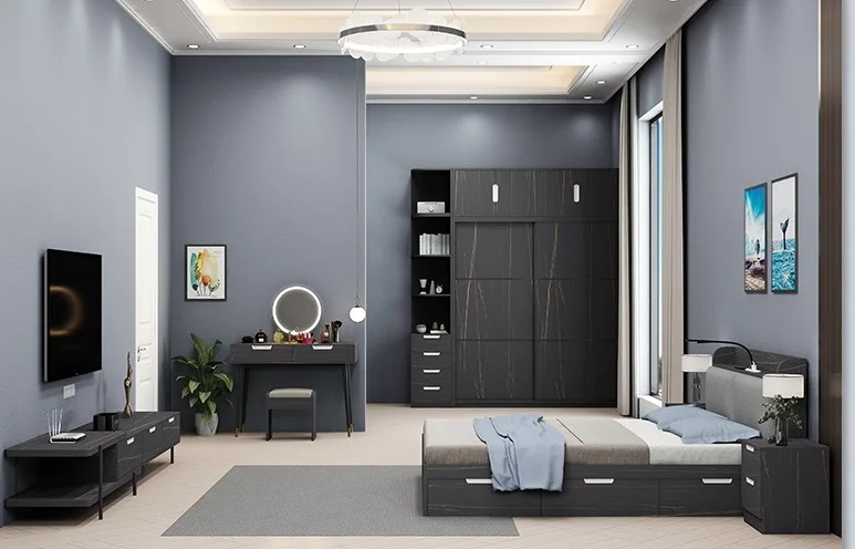 400x500xH400mm China Modern Black Wooden Milano Nightstand Bedside Table with Drawer for Hotel Apartment