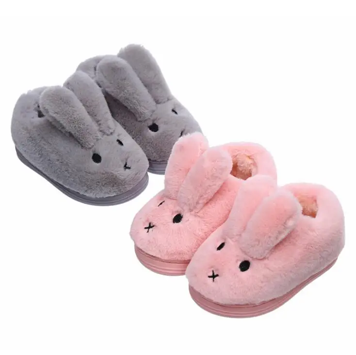 
Wholesale 1-3 years baby lovely rabbit ears indoor anti-slip kids plush slipper for winter 