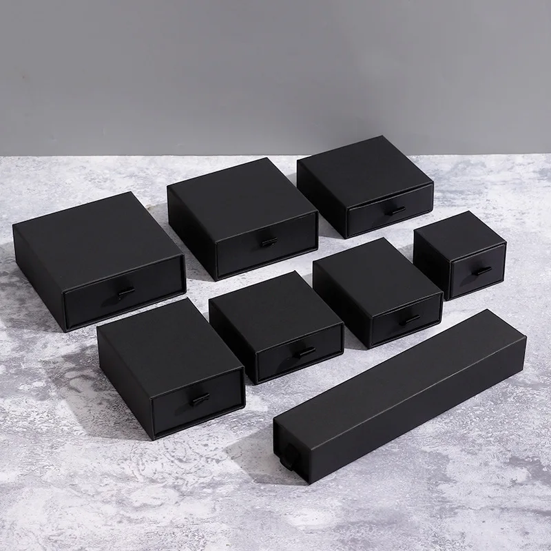 Factory low price wholesale jewelry box set can be customized jewelry box LOGO, luxury drawer black jewelry box