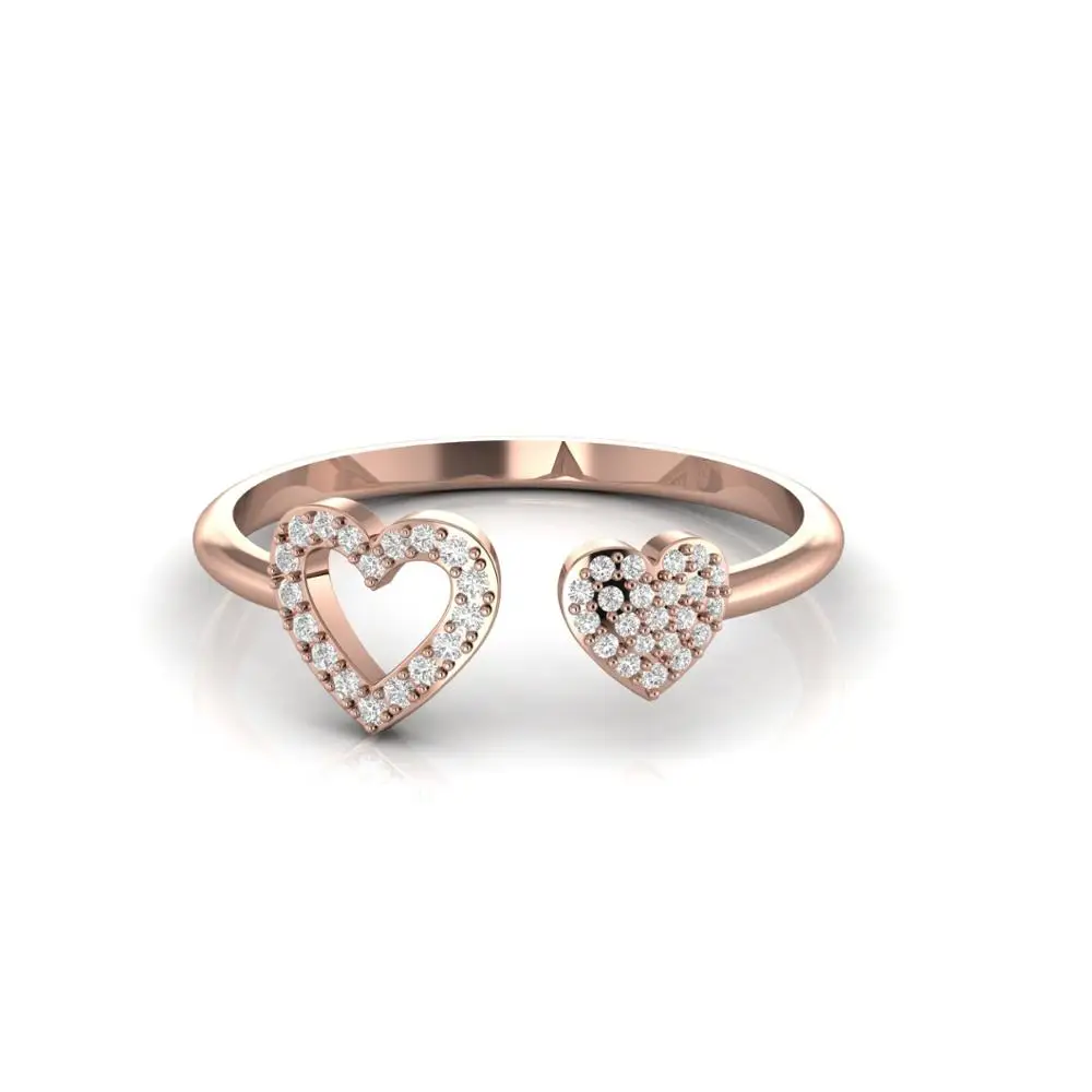 Heart shape Adjustable Diamond Ring For Women Solid 14kt White Yellow Rose Gold 1.54 gram