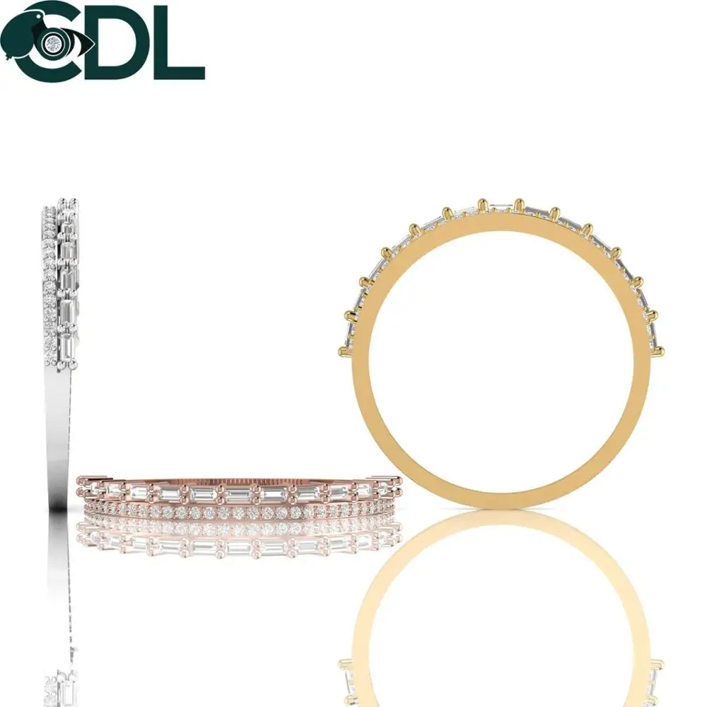 Real Baguette and Round Diamond Ring Band For Women in 14kt Solid Yellow Rose White Gold Fine Gift Jewelry for Anniversary