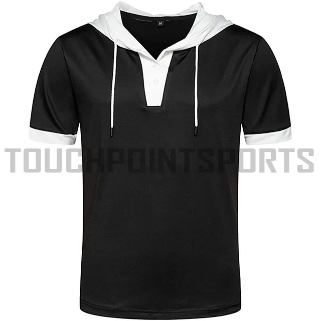 OEM custom mens half zip brown short sleeves sport running summer hoodie with fixed hood