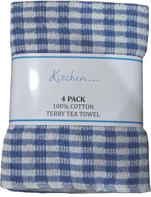 
100% Cotton Terry Mono Check Tea Towel Super Absorbent 