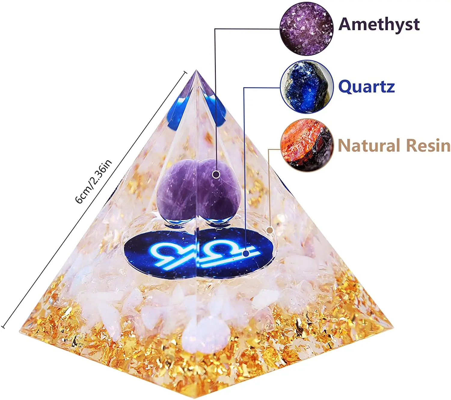 Orgonite Pyramid Orgone Crystal Pyramid, 12 Zodiac Signs Crystal Chakra Pyramids, Positive Energy Crystals Resin Pyramid