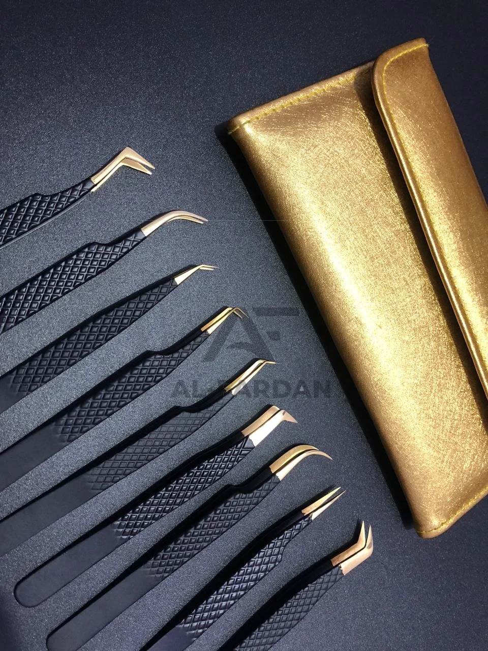 Russian Volume Eyelash Extension Tweezers Solid Stainless Steel Matte Black Gold Tip Set Lash Tweezer 90 Degree Boot Tweezers