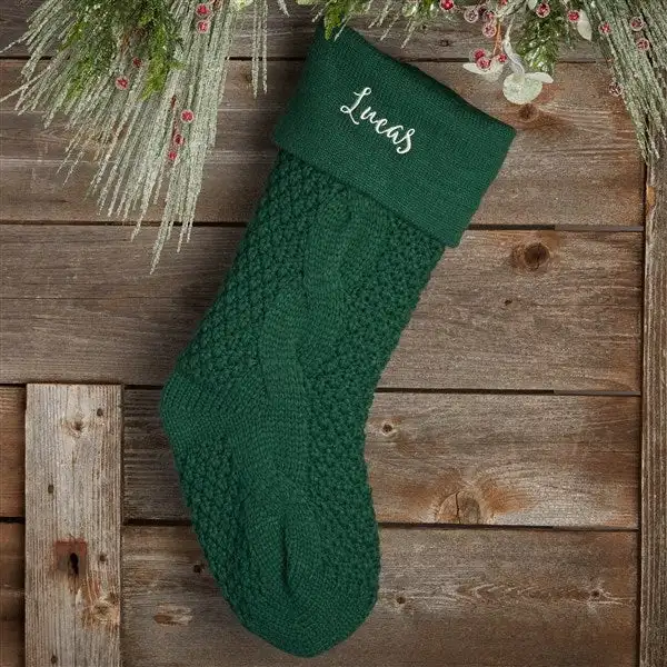 Newest 18in Colorful Teal Cozy Christmas Gift Bag Custom Embroidery Name Cable Knit Personalized Christmas Stocking
