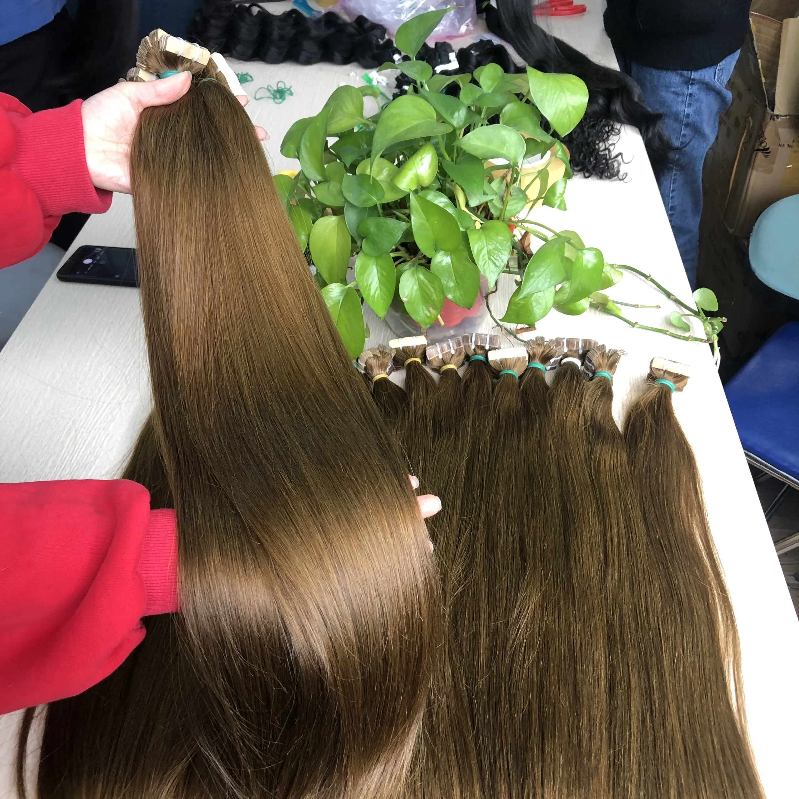 Лента супердвойные натянутые волосы оптовая продажа поставщик накладных волос с плоскими кончиками цветные во Вьетнаме