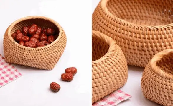 Плетеная круглая корзина для фруктов из ротанга плетеный поднос еды держатель хранения миска столовой самая дешевая Экологически чистая Корзина