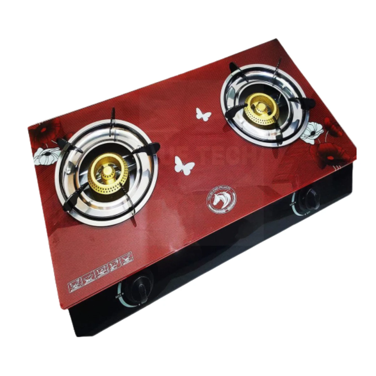 High Flame Red Butterfly Unicorn BW-BL2003 Tempered Glass Double Gas Stove Pan Support Suit for Home Use Portable cooktop