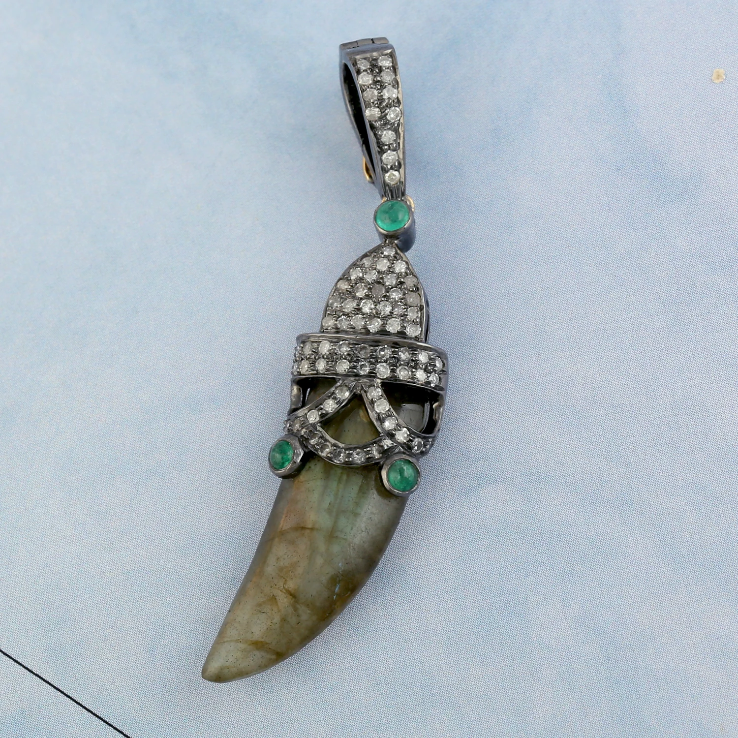 Натуральный Лабрадорит изумруд Клык Тигра очарование кулон 925 стерлингового серебра 18k золотые украшения