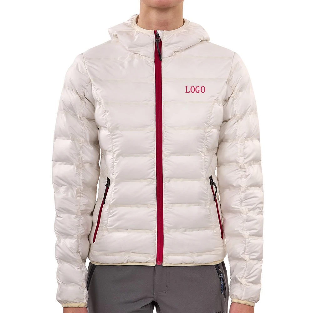 Winter high quality down puffer jacket warm hooded zipper ladies eco down jacke