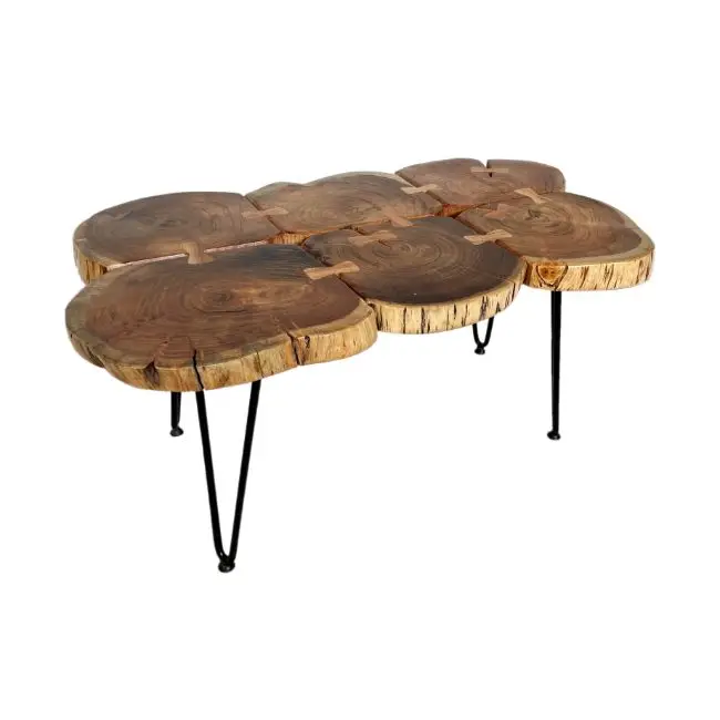 Exotic Adorable Wholesale Industrial Wood Metal Iron Leg Coffee Table Vintage Unique Live Edge Wooden Slab End Coffee Table