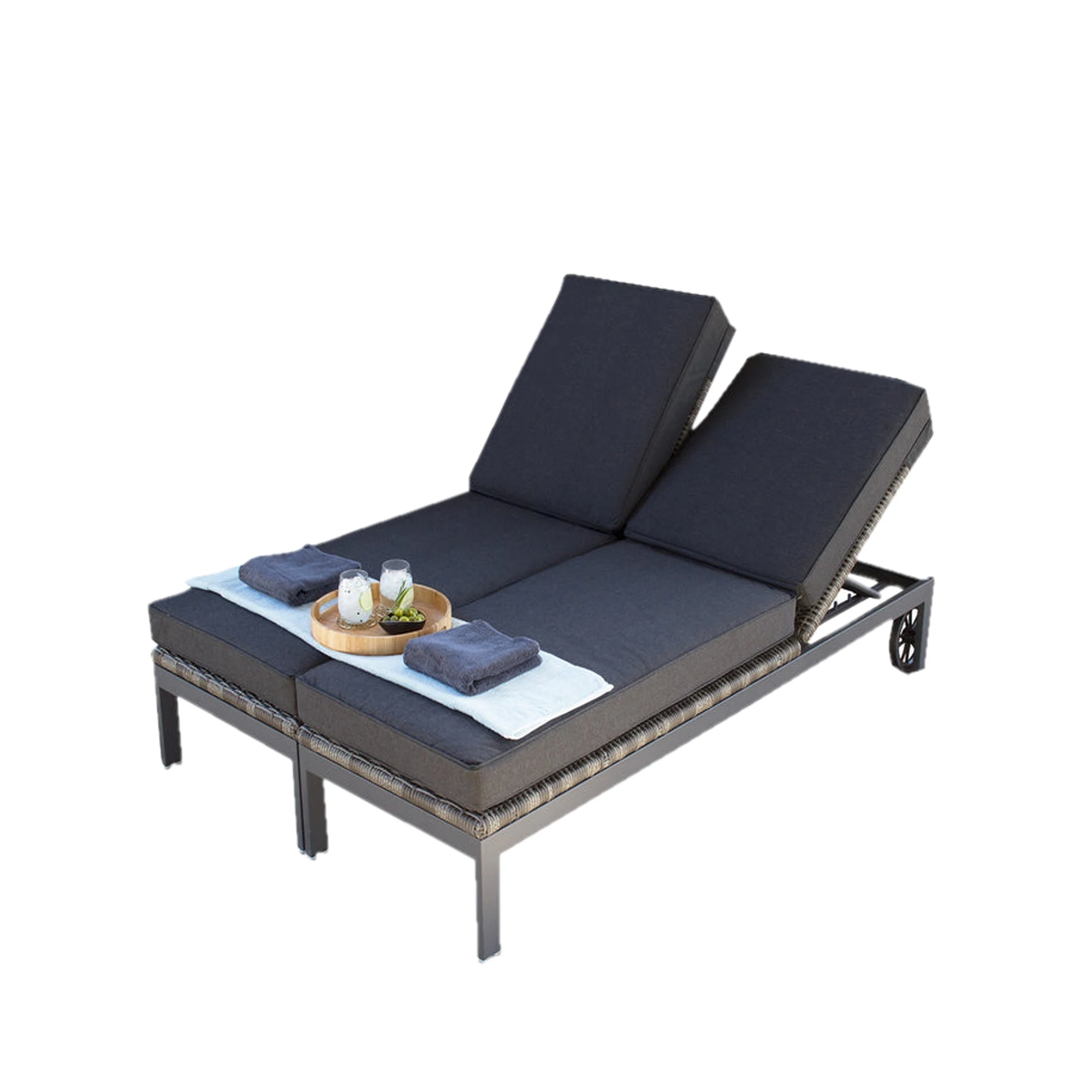 outdoor garden set sun lounger rattan wicker wholesale good quality aluminium handmade sun lounger with headrest