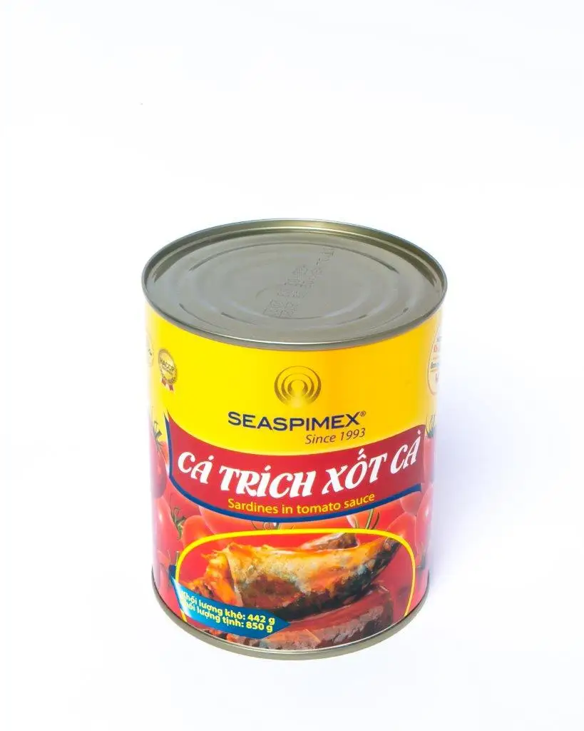 CANNED SARDINE IN TOMATO SAUCE MANUFACTURED BY SEASPIMEX VIETNAM (PACKING: 155G/185G/425G/850G)
