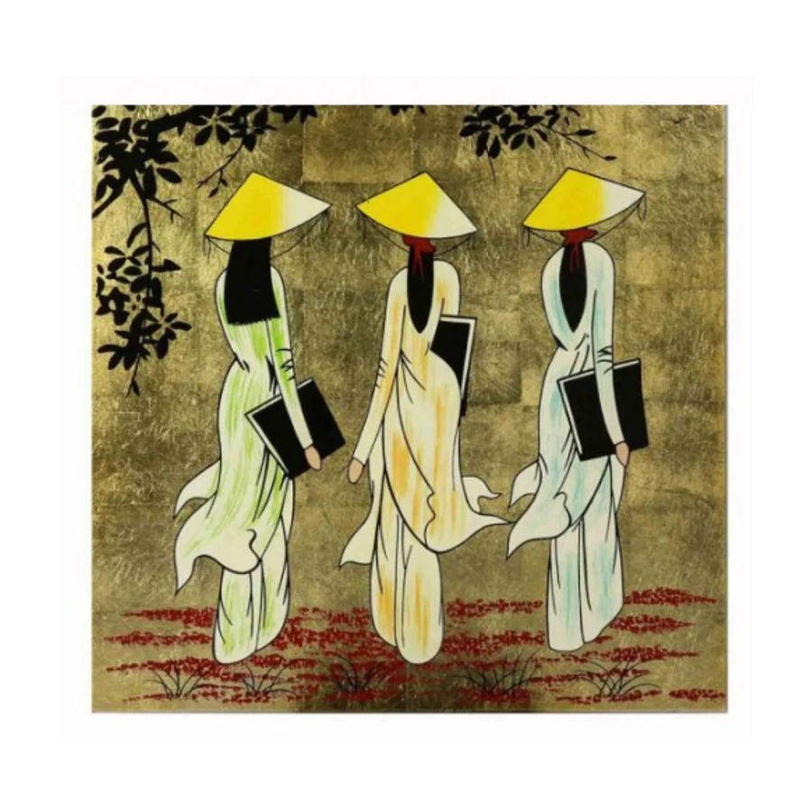
Classical VIETNAMESE SCHOOL GIRL Lacquer paintings about countryside CQH - 027 Made In Vietnam 