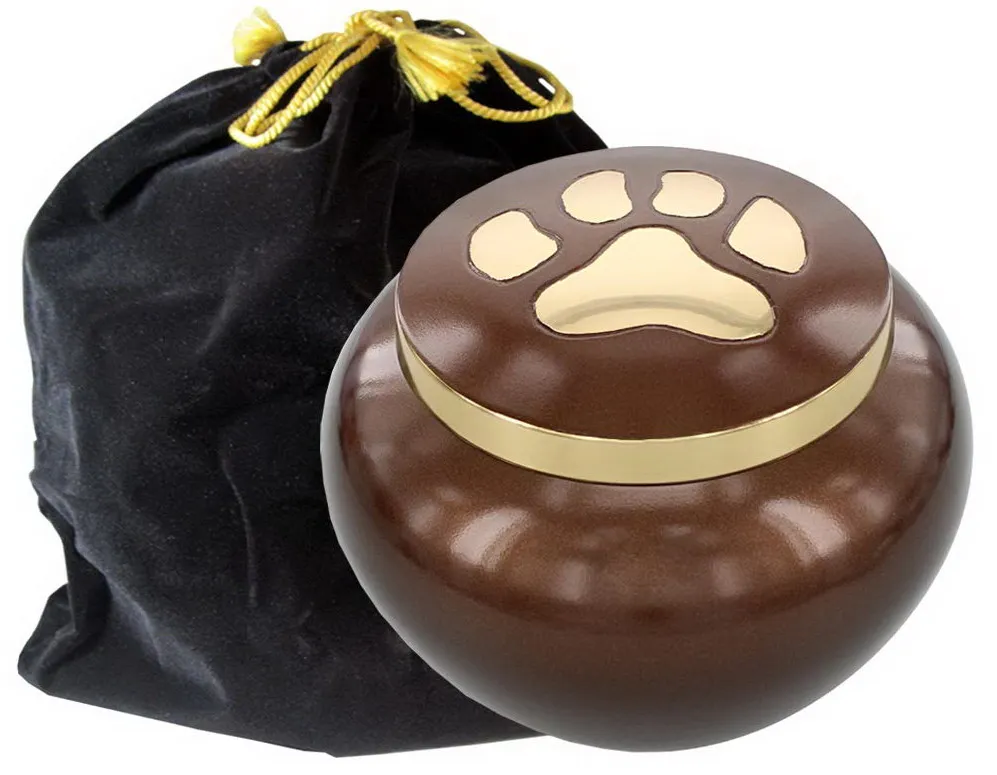 Faithful Classic Metal Pet Cremation Urns Lovely Paw Print Design Brass Memorial Funeral Urns Dogs Cats Ash Application Caskets