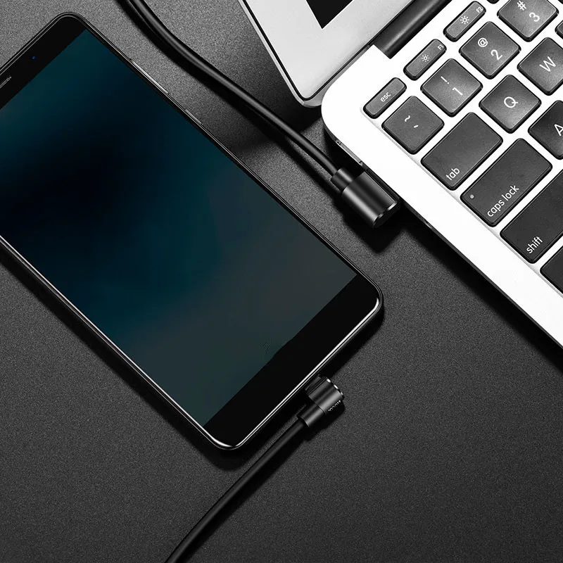 
90 degree L Shaped HOCO U37 Long roam charging elbow data cable for iPhone Micro USB Type C 1.2 meter TPE aluminum alloy 