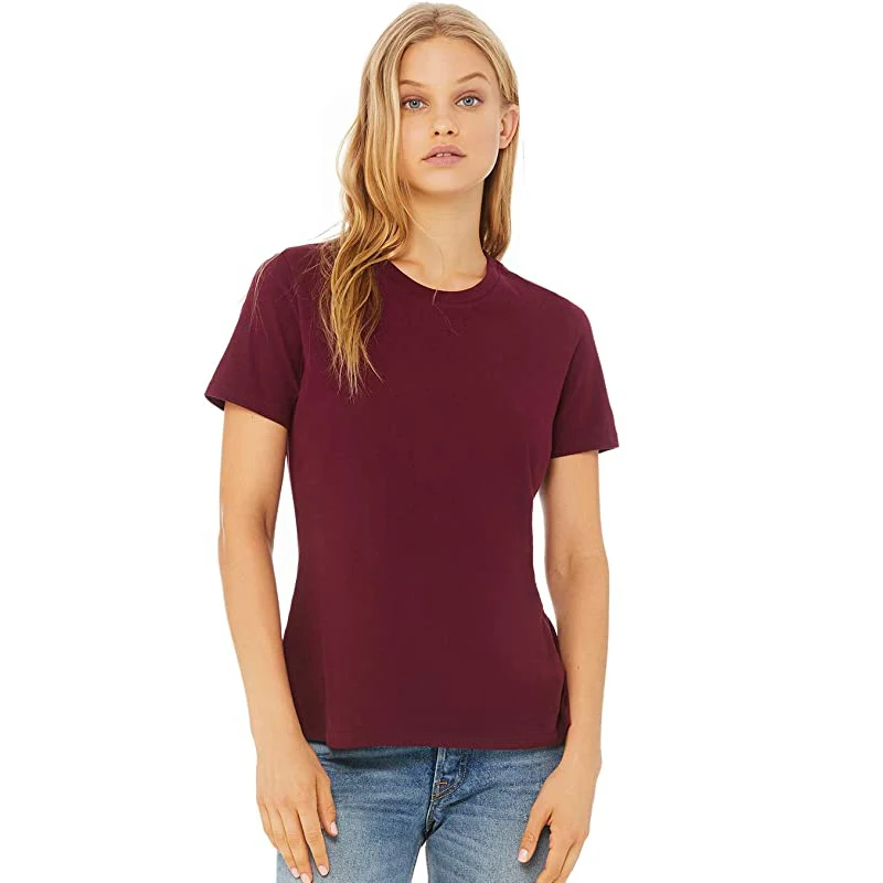 Bella Canvas 6400 - Relaxed Short Sleeve Jersey T Shirt Cotton Add your logo Women T Shirt Solid T-Shirts for Girls Color Maroon